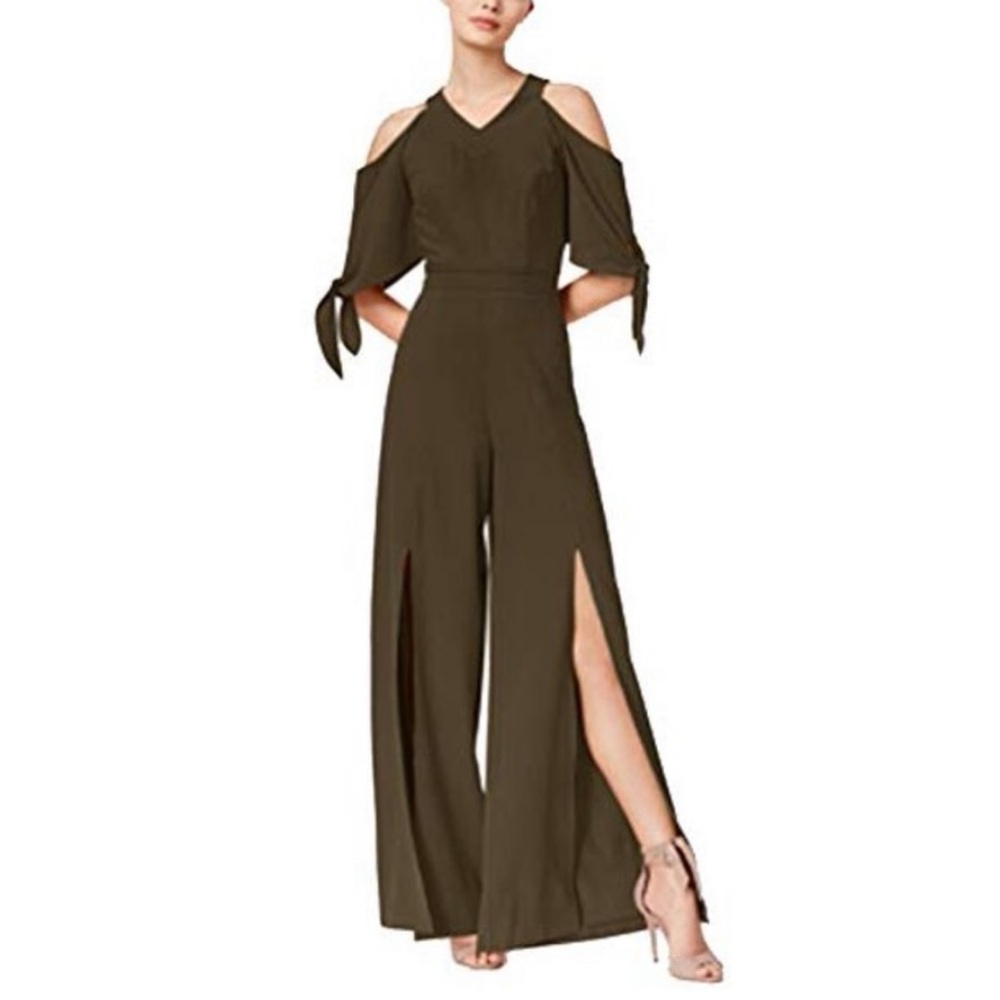XOXO Women's Cold Shoulder Wide Leg Jumpsuit Olive Green Size XS